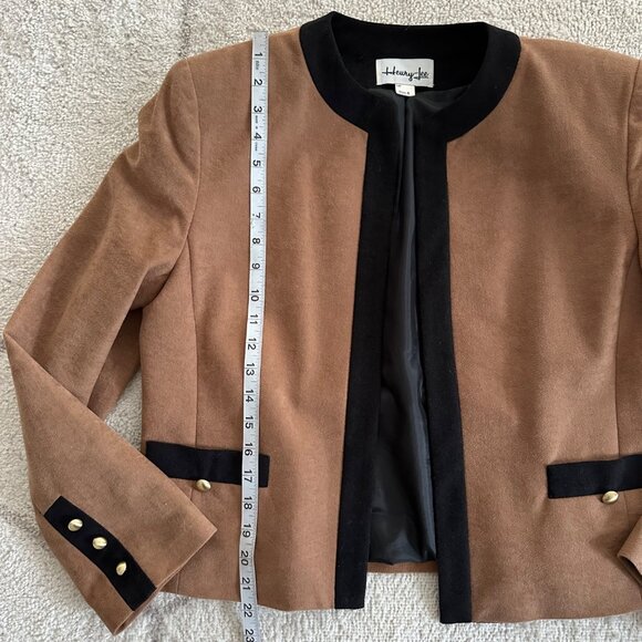 Henry Lee Vintage 70s Tan/Black Faux Suede Open Front Crop Jacket Size 8 - Picture 3 of 5